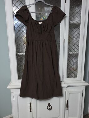 Universal Thread Brown Puff-Sleeve Cotton Casual Dress